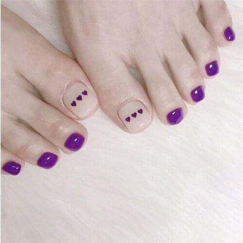 Little purple love pattern false nails for toe Super cute summer toe nails 24pcs pure color lady full nail tips for toe bride