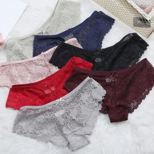 2019 new arrival European and American sexy ladies thong breathable briefs lace hollow cotton bottom