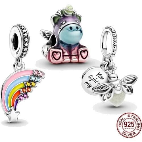 New 925 Sterling Silver Unicorn Friend Charm Trio Dangle Beads Fit European Pandora Charms Bracelet Bangles Diy Jewelry Making