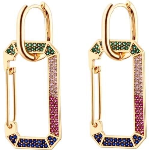 New Womens Rectangle Earrings Fashion Colorful Micro Zircon Geometric Earrings Jewelry Aros Mujer 2020