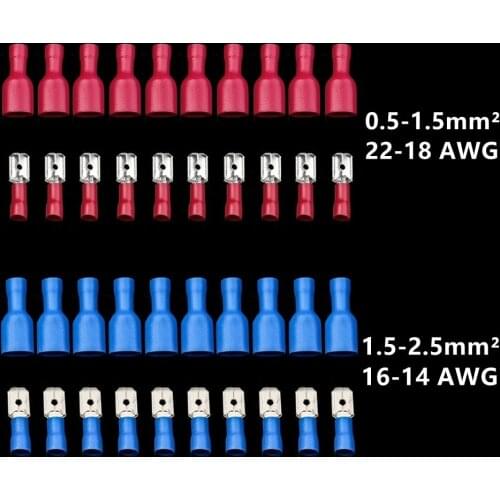 100Pcs Spade Crimp Terminal Connector Female Male Connectors Full Insulated Electrical Wire Cable Butt Splice Terminals Kit