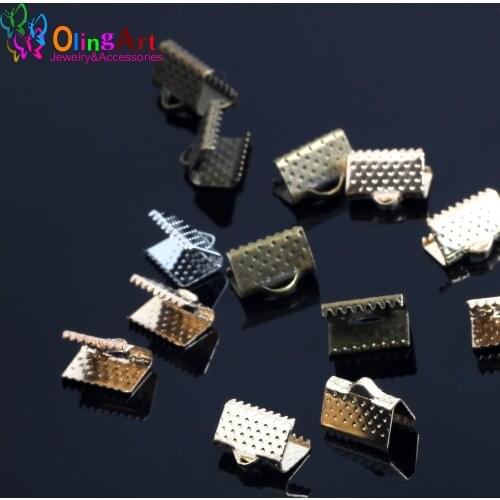 OlingArt 10MM 90pcs/lot Gold silver plated bronze Metal Cord End Crimps Caps Fastener Clasps DIY Jewelry making Necklace