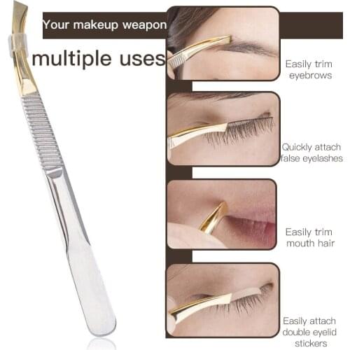 Eyelash Tweezers Makeup Eyebrow Trimming Clip Eyebrow Pliers Elbow Eyebrow Clip Stainless Steel Plucking Clip Eyelash Tool