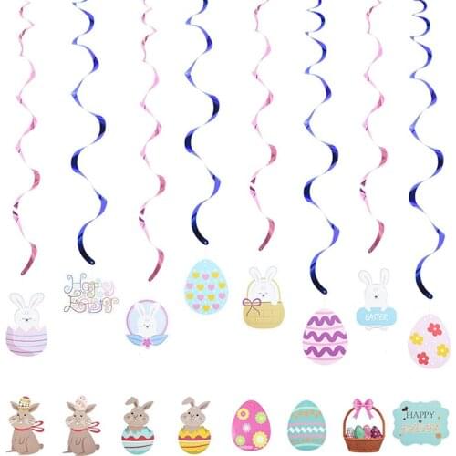Happy Easter Decor Spiral Pendant Cute Easter Bunny Egg Metallic Dangling Swirls For Home Celling Hanging Garland Party Supplies