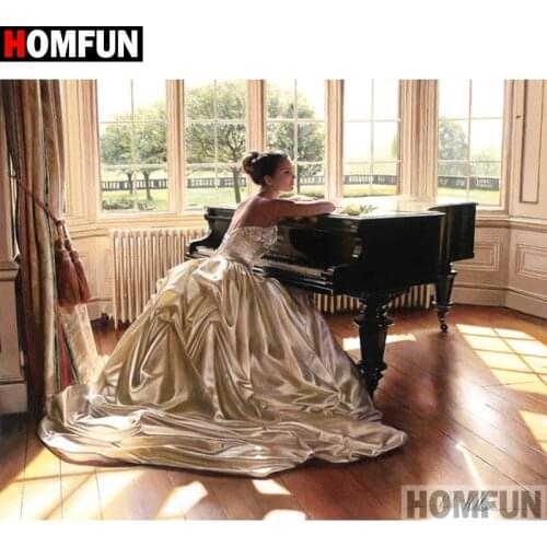 HOMFUN Full Square/Round Diamond Painting Cross Stitch 5d DIY Diamond Embroidery Beauty piano Rhinestone Home Decor A11570