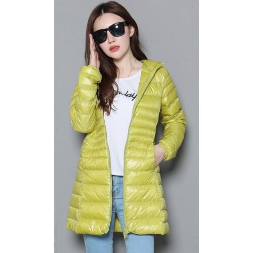 2021 New Winter Jackets Women White Duck Down Long Coat Female Hooded Padded Parkas Ultra Light Portable Down Coats for Women