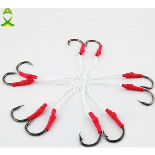 JSM 100pcs/lot Stainless Steel Fishing Hook With PE Line for jigging lure Assist Fish hooks Carp Fishing tackle size 1/0-10/0