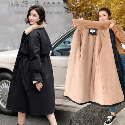 Wool Inside Womens Long Parkas Fur Collar Ladies Casual Winter Jacket Long Sleeve Button Thick Overcoat for Female