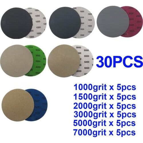 30pcs 5 Inch 125mm Hook&Loop Wet/Dry 1000 1500 2000 3000 5000 7000 Sanding Discs For Wet And Dry Sanding