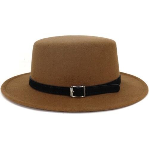 Fedoras Big Brim Hats For Women British Style Vintage Church Hats Lady Flat Brim Fedoras Autumn Winter Womens Felt Hat56-58CM