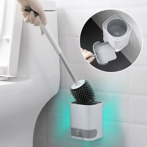 TPR Silicone Toilet Brush Head Wall Mounted Without Dead Corner Cleaning Brush Household Long Handle
