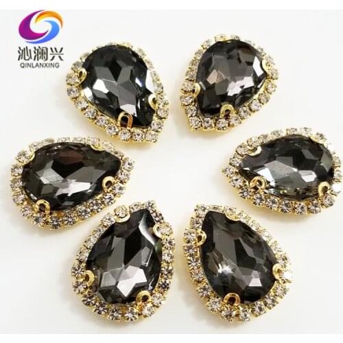 Gray Golden bottom Top grade Glass Crystal buckle,Drop shape sew on rhinestones,Diy wedding decoration 10pcs/pack SWSK03