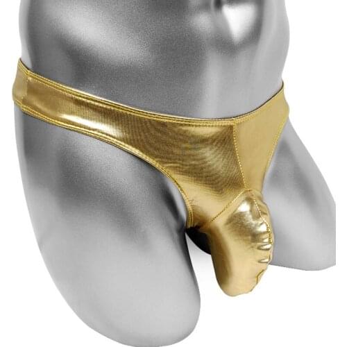 Shiny Mens Lingerie Gay Underwear Thong Wet Look Faux Leather Panties Low Rise G-string With Penis Pouch Men Bikini Bulge pouch