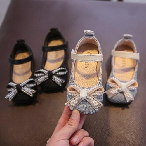 Girls flats 2021 new baby leather shoes for children Butterfly-knot cute princess shoes hot in kids chic for party fashion Bling