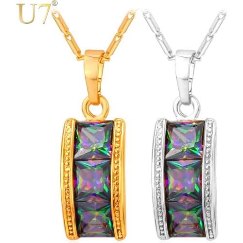 U7 Zirconia Charm Necklace Gold Color Wholesale Jewelry Colorful Necklaces & Pendants Women Jewelry P790