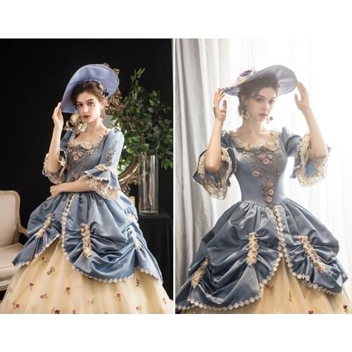 Blue and champagne vintage baroque embroidery ball gown dress Renaissance Gown queen dress Victorian/Marie Antoinette Belle