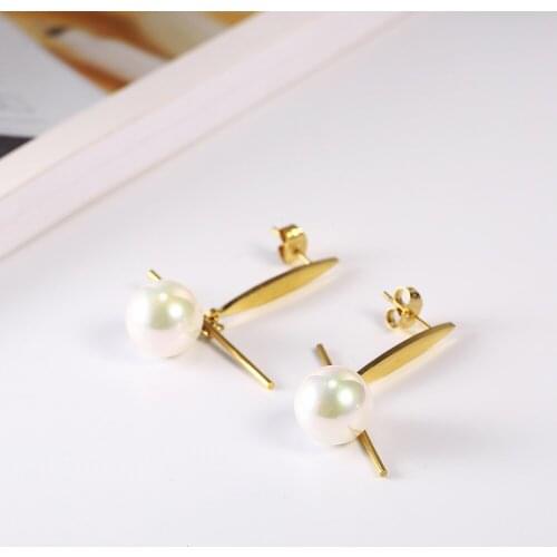 OUFEI Drop Earrings For Women Stainless steel Jewelry Woman Jewelry Earrings Pearl Valentines day Gift Mass Effect Accessories