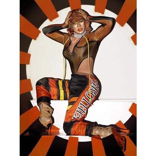 Women Dj Clothes Racing Suit Hooded Jumpsuit Stretch Long Sleeve Hip Hop Clothing Adult Nightclub Bar Female Gogo Dance Costume