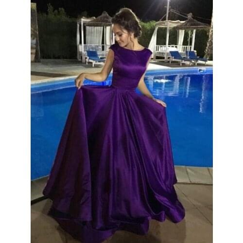 2019 Newest Purple Evening Dresses Long Satin Backless Ruffles Sweep Train Formal Party Prom Dress Runway Fashion Custom Made Ch