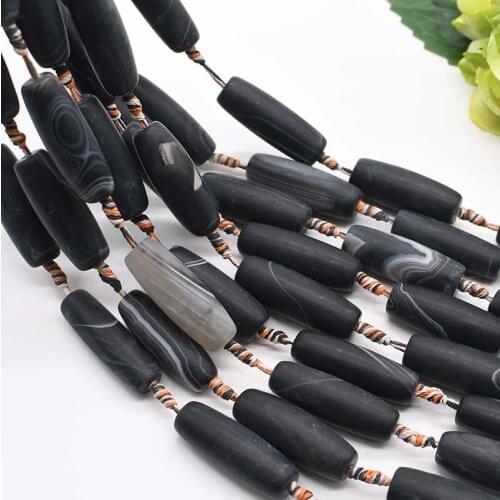 1 strand / lot Natural oval agate olive frosted surface black and white stripes loose beads For DIY Women Necklace Bracelet