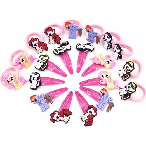10Pcs Cute Girls Cartoon Unicorn Horse Children Hair Accessories Elastic Hair bands Hairpins Hair rope Kids Hair clip Headwear