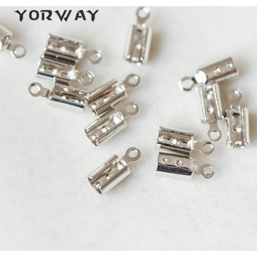 20pcs/Lot Rhodium Plated Brass Crimp End, Silver Tips Cap Connectors, Leather Hemp Cord Chain Ends 4mm/ 5mm (GB-331)