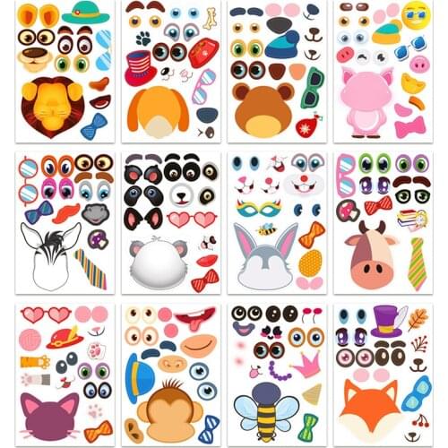 32 Kids Make an Animal Sticker Game Puzzle DIY Funny Reusable Stickers Handmade Art Cartoon Creative Educational Children Toys