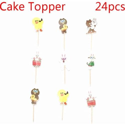 24pcs Cartoon rabbit pattern pattern Party Cupcake Cake Toppers Picks Kids Birthday Party Supplies Wedding Decorations Cake Cup