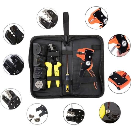 4 In 1 Wire Crimper with Automatic Duck-billed Stripper Engineering Ratcheting Terminal Crimping Plier Crimper Kit Hand Tool Set