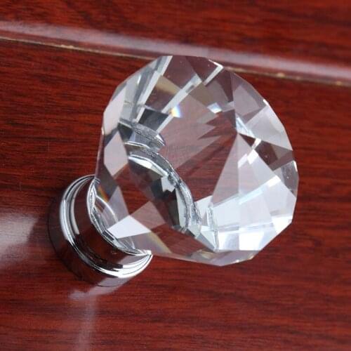 40mm fashion deluxe modern k9 tranparent crystal win cabinet door handles knobs silver glass dresser wood door pulls knob