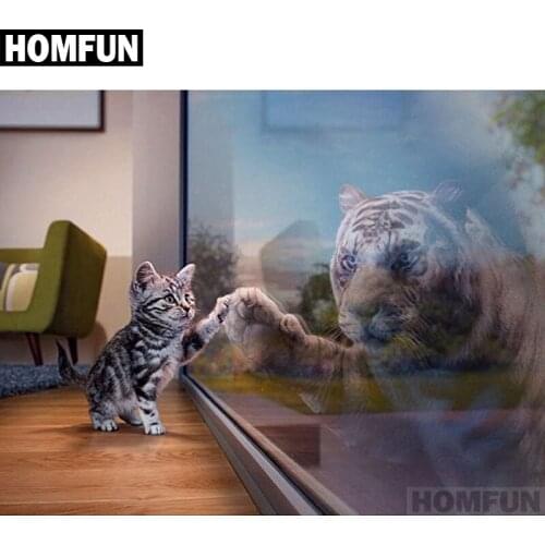 HOMFUN Full Square/Round Drill 5D DIY Diamond Painting "Cat & Tiger" Embroidery Cross Stitch 5D Home Decor Gift A01510
