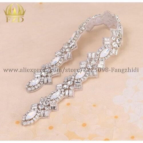FZD 10 Pieces Bridal Wedding Beaded Crystal Rhinestones Opal Applique For Sash Bling Belt for Woman Beading Glass Trim FA-1519