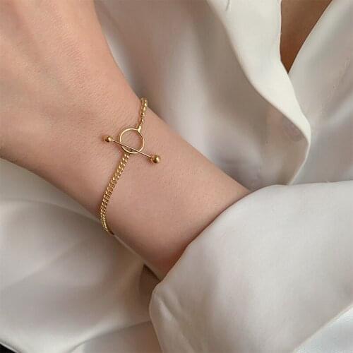 TARCLIY Small Beaded Link Chain Toggle Clasps Bracelet Minimalist Style Gold Sliver Color OT Buckle Bracelet Women Friend Gift