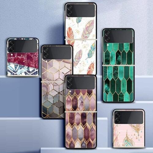 Case For Samsung Galaxy Z Flip 3 5G Funda ZFlip3 Luxury Black PC Hard Shockproof Back Phone Coque Shell Luxury Gold Foil Art