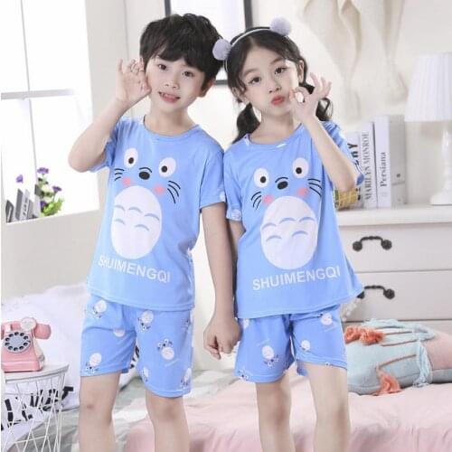 Child Summer Pyjamas Kids Boys Pajama Sets Cartoon Print Sleepwear Short sleeve T-Shirt Tops With Pant Girls Baby Teens Clothes