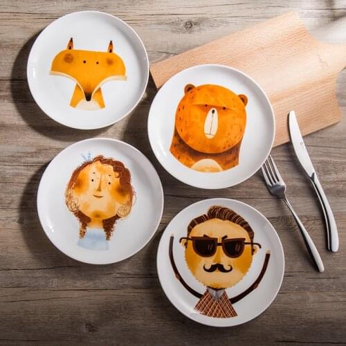 6/8 inches Fox Man Bear Cartoon Dishes Saucer Fruit Tray Plate Serving Ceramic soup plates steak Children dish Porcelain dish
