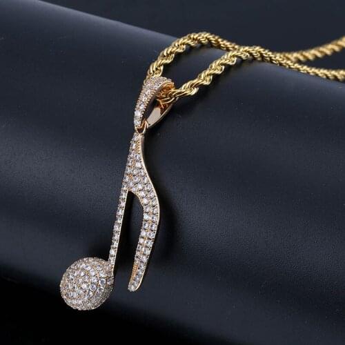 Hip Hop Micro Paved AAA Cubic Zirconia Iced Out Bling Musical note Pendants Necklace for Men Women Jewelry Gold Silver Color