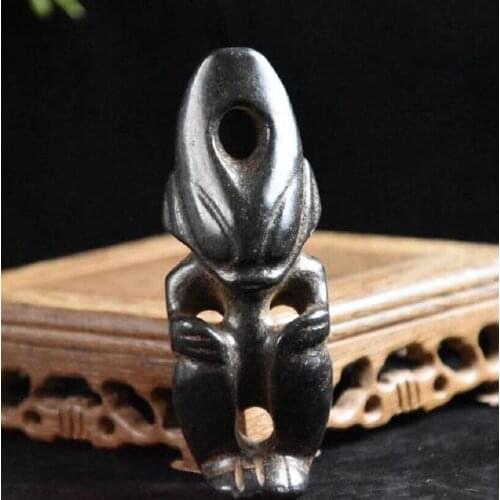 Hongshan Culture Archaize Black Iron Meteorite Sculpture Hongshan People Statue Arts and Crafts