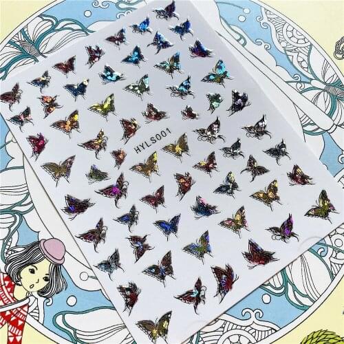 HYLS-001 HYLS-002 HYLS-003 Laser series butterfly 3D Back glue Nail Art Stickers Decals Sliders Nail ornament decoration