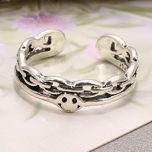 Vintage Smiling Face Finger Rings for Women Girl Punk Hip Hop Opening Adjustable Weaving Rings Statement Jewelry Gift