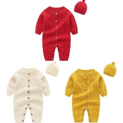 Newborn Infant Baby Boys Girls Pure Color Rompers Clothing + Hat New Spring Autumn Kids Boy Girl Long Sleeve Rompers Clothes