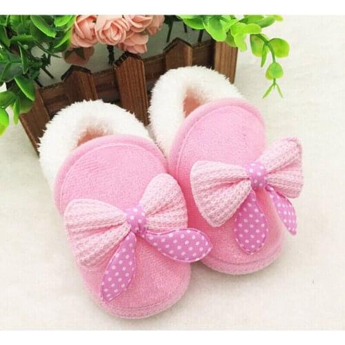 Baby Girl Soft-soled Walking Shoes Bowknot Pram Crib Winter Warm Sneaker for 0-18M Baby