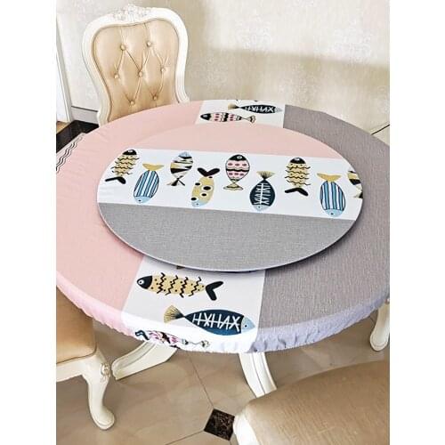 Round Tablecloths Modern Fabric Waterproof Table Cloth All Inclusive Non-slip Round Table Cover Turntable Cover PVC Tablecloth