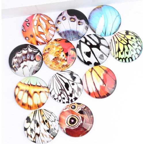 Reidgaller 50pcs mix butterfly winge photo round glass cabochon 12mm 16mm diy flatback handmade jewelry findings for earrings