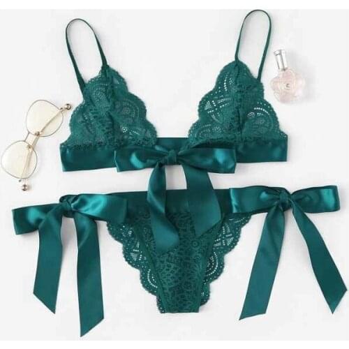 Lace Sexy Lingerie Wireless Bra Set Erotic Seamless Backless Vest Adjusted-straps Floral Soft Comfortable Underwear Bra Panties