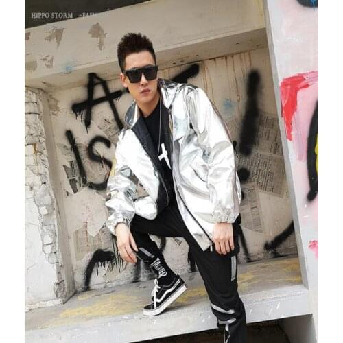 2020 HOT New Nightclub Men clothing singer Fashion DJ GD Hip-hop hooded loose PU leather jacket hairstylist stage costumes