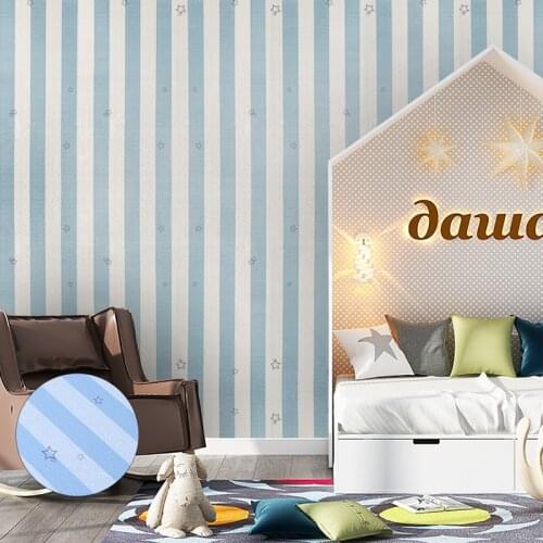 Cute Cartoon Stars Blue Pink Stripe Wallpaper Roll diy Self Adhesive PVC Wallpapers Boys Girls Kids Bedroom Wall Papers J100