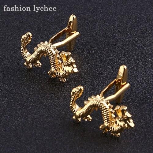 Fashion lychee Novelty Chinese Traditional Flying Dragon Shaped Cufflinks Men Bridegroom Wedding Shirt Suits Jewelry