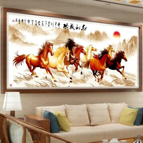 Print Patterns Counted Cross Stitch 11CTCross Stitch Set Wholesale Cross-stitch Kit Embroidery Needlework Eight Horse