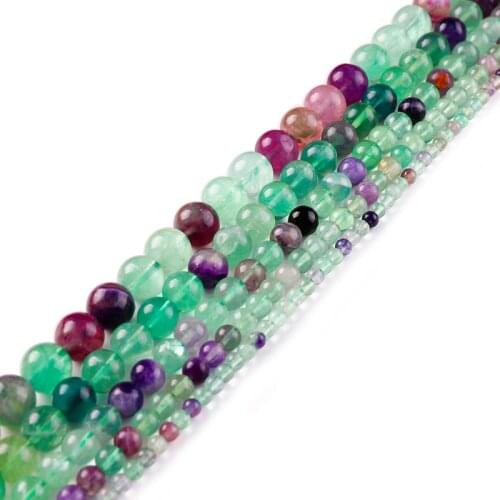 Natural Stone Green Fluorite Round Loose Beads Strand 4 6 8 10 12MM Pick Size 15" For Jewelry Making DIY Bracelet Accessories